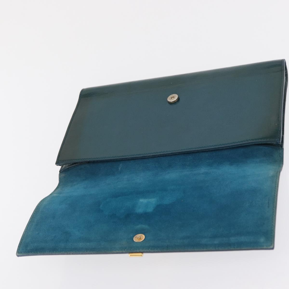 SAINT LAURENT Y Line Clutch Bag Patent leather Green Gold Auth 163062