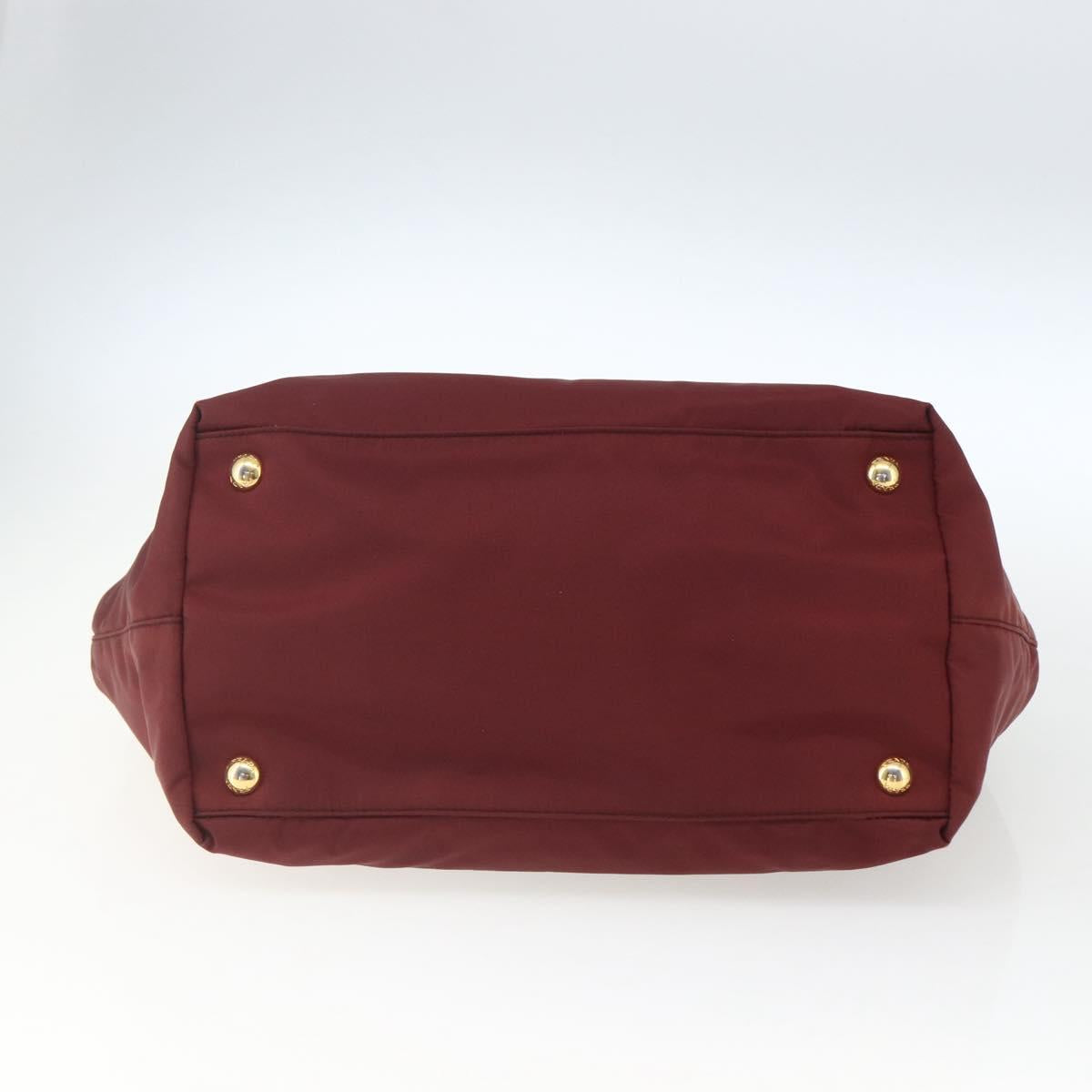 PRADA Hand Bag Nylon 2way Bordeaux Gold Auth 163074