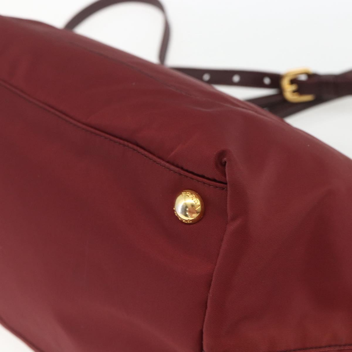 PRADA Hand Bag Nylon 2way Bordeaux Gold Auth 163074
