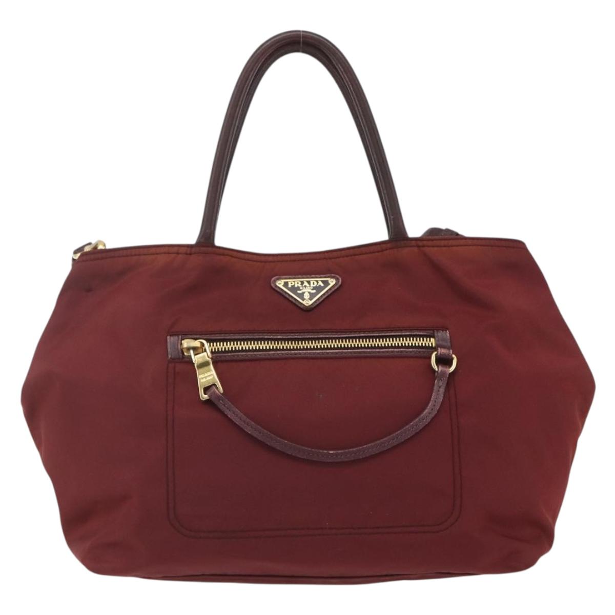 PRADA Hand Bag Nylon 2way Bordeaux Gold Auth 163074