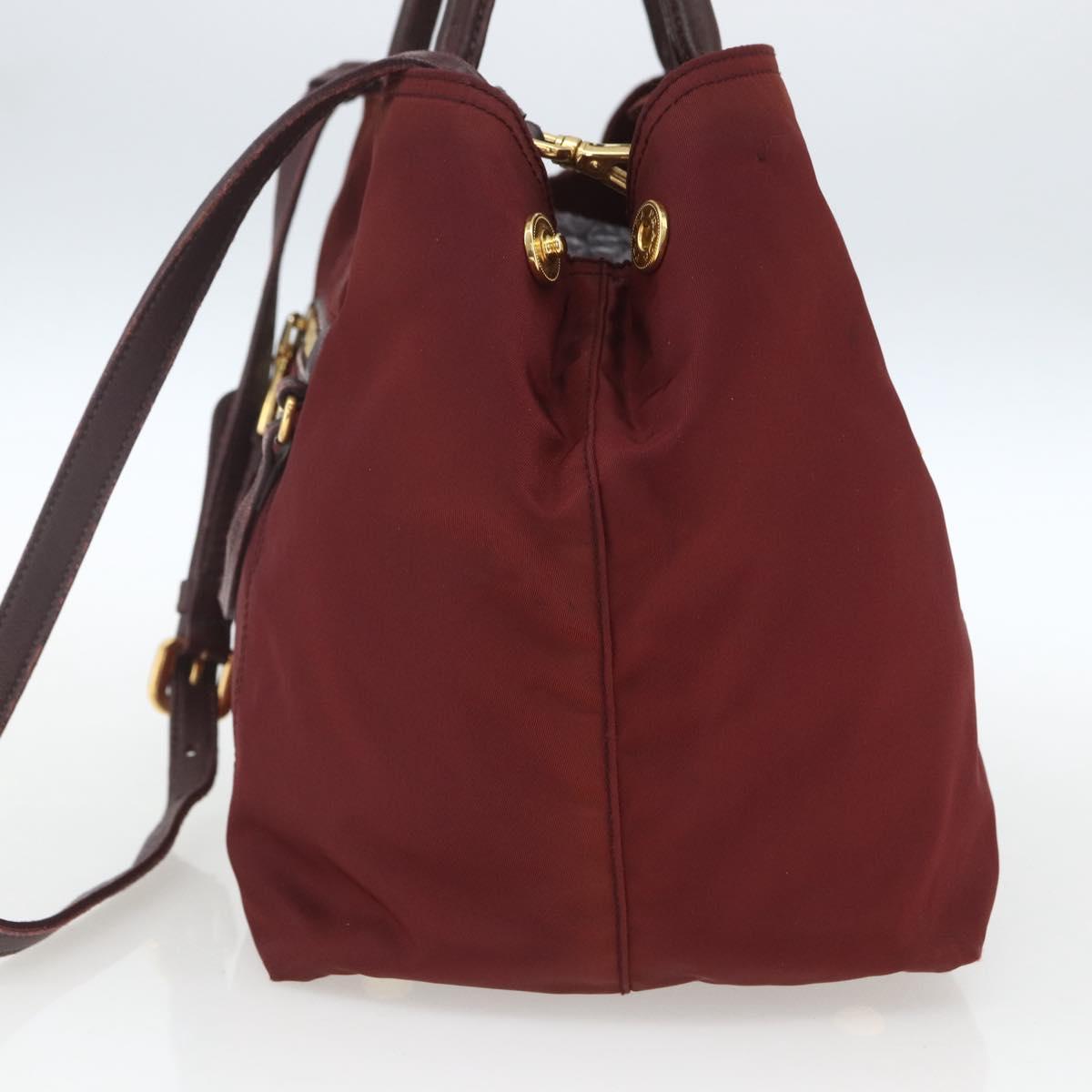 PRADA Hand Bag Nylon 2way Bordeaux Gold Auth 163074