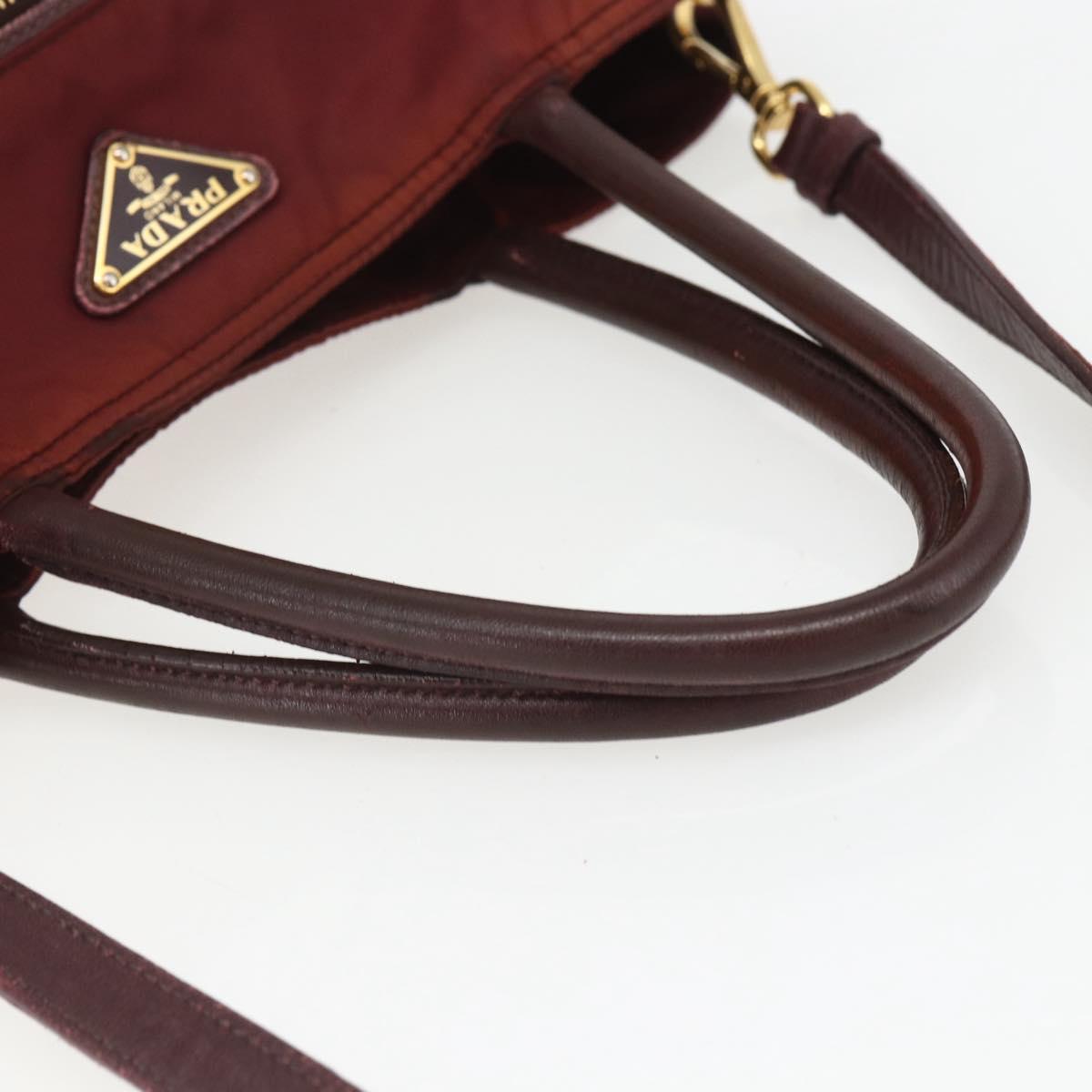 PRADA Hand Bag Nylon 2way Bordeaux Gold Auth 163074