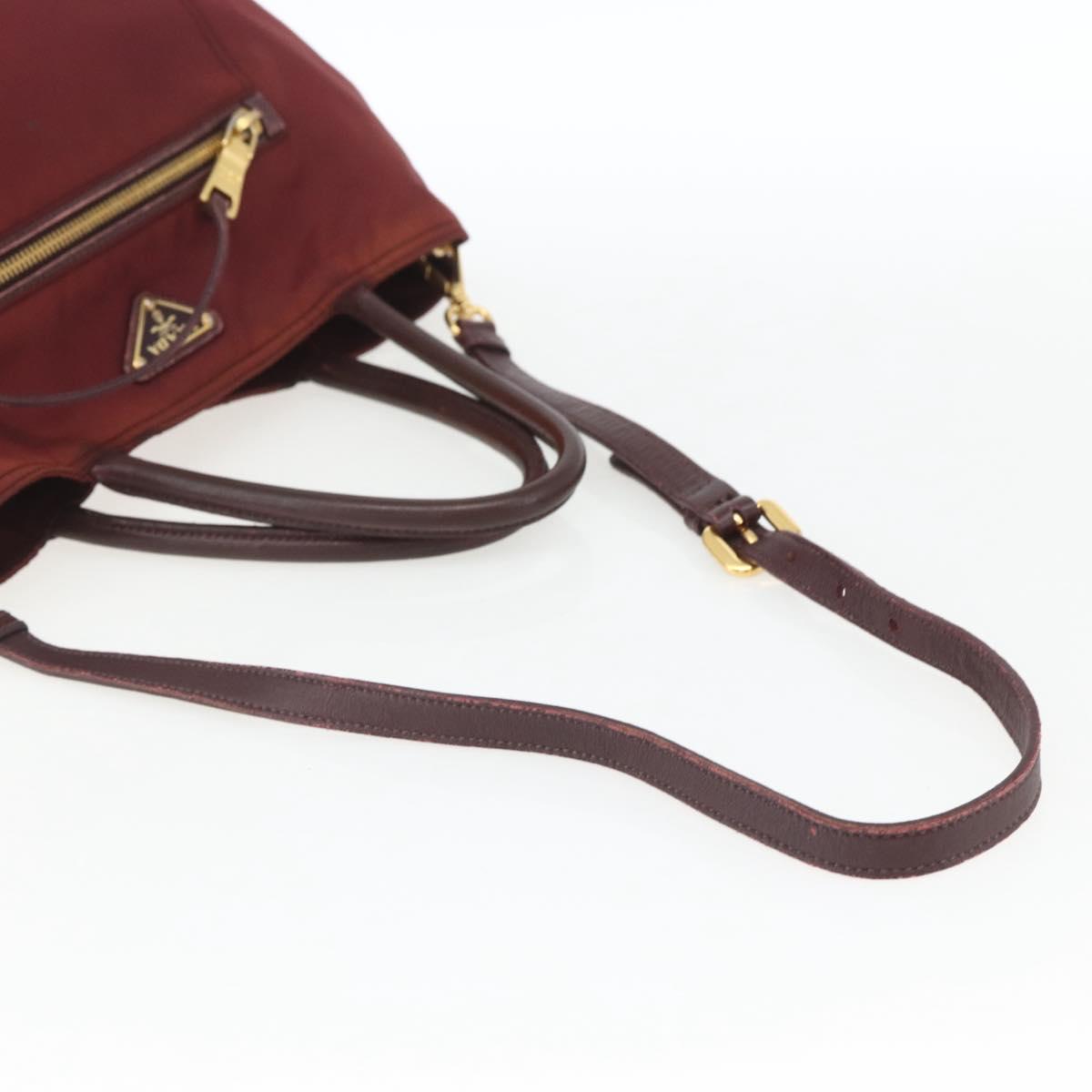 PRADA Hand Bag Nylon 2way Bordeaux Gold Auth 163074