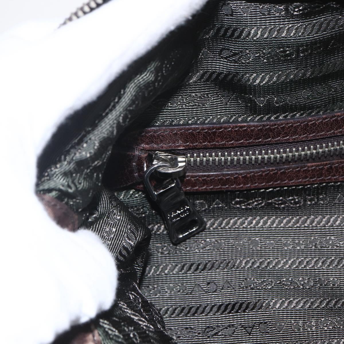 PRADA Hand Bag Nylon 2way Brown Silver Auth 163076