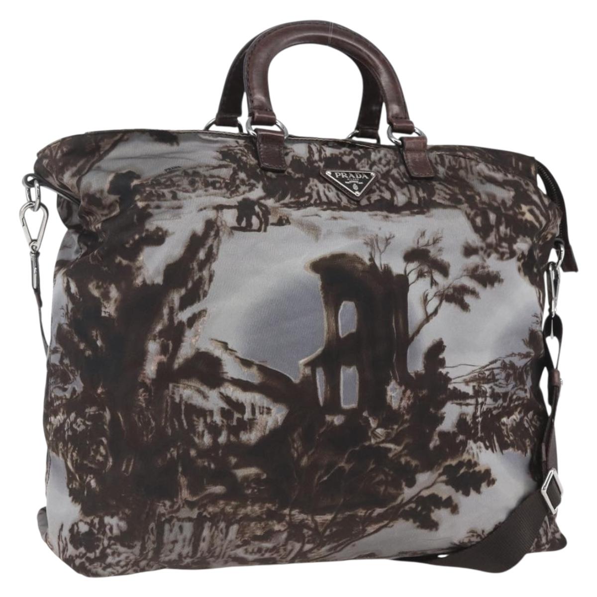 PRADA Hand Bag Nylon 2way Brown Silver Auth 163076