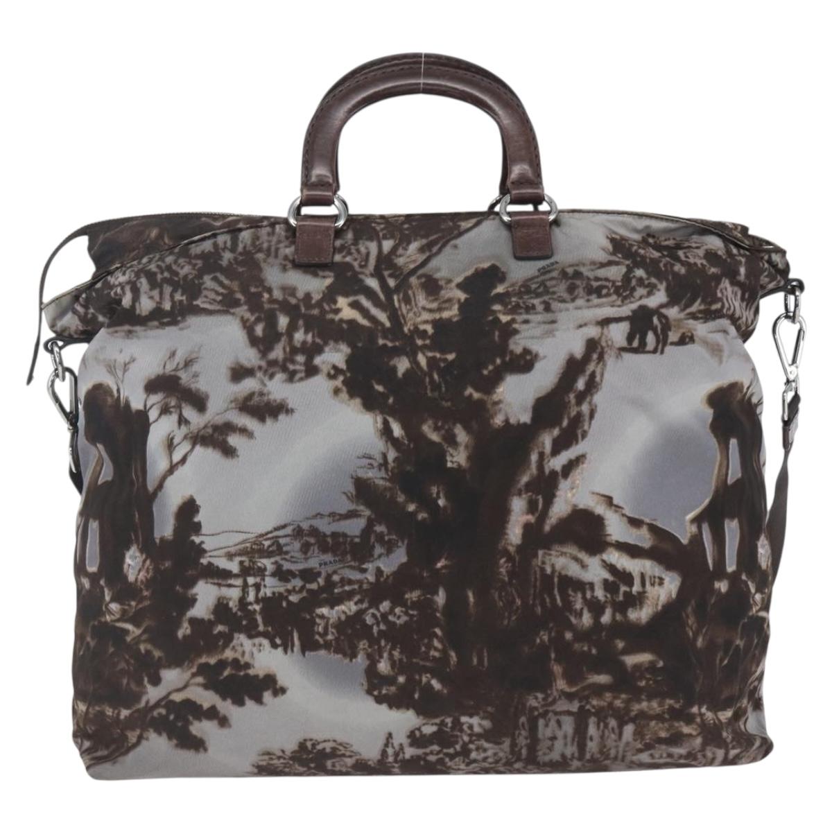 PRADA Hand Bag Nylon 2way Brown Silver Auth 163076
