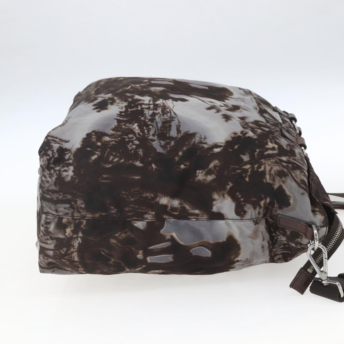 PRADA Hand Bag Nylon 2way Brown Silver Auth 163076