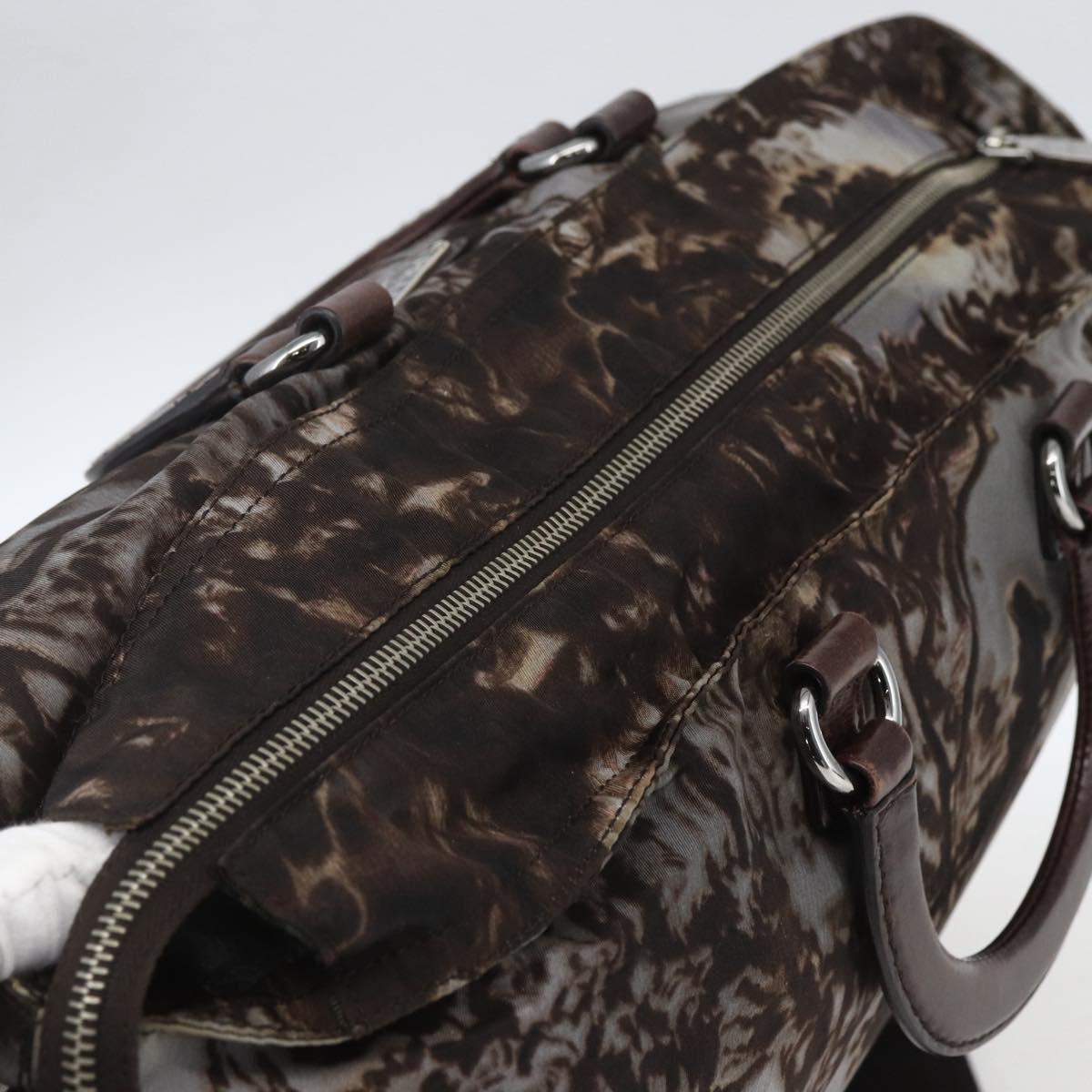 PRADA Hand Bag Nylon 2way Brown Silver Auth 163076