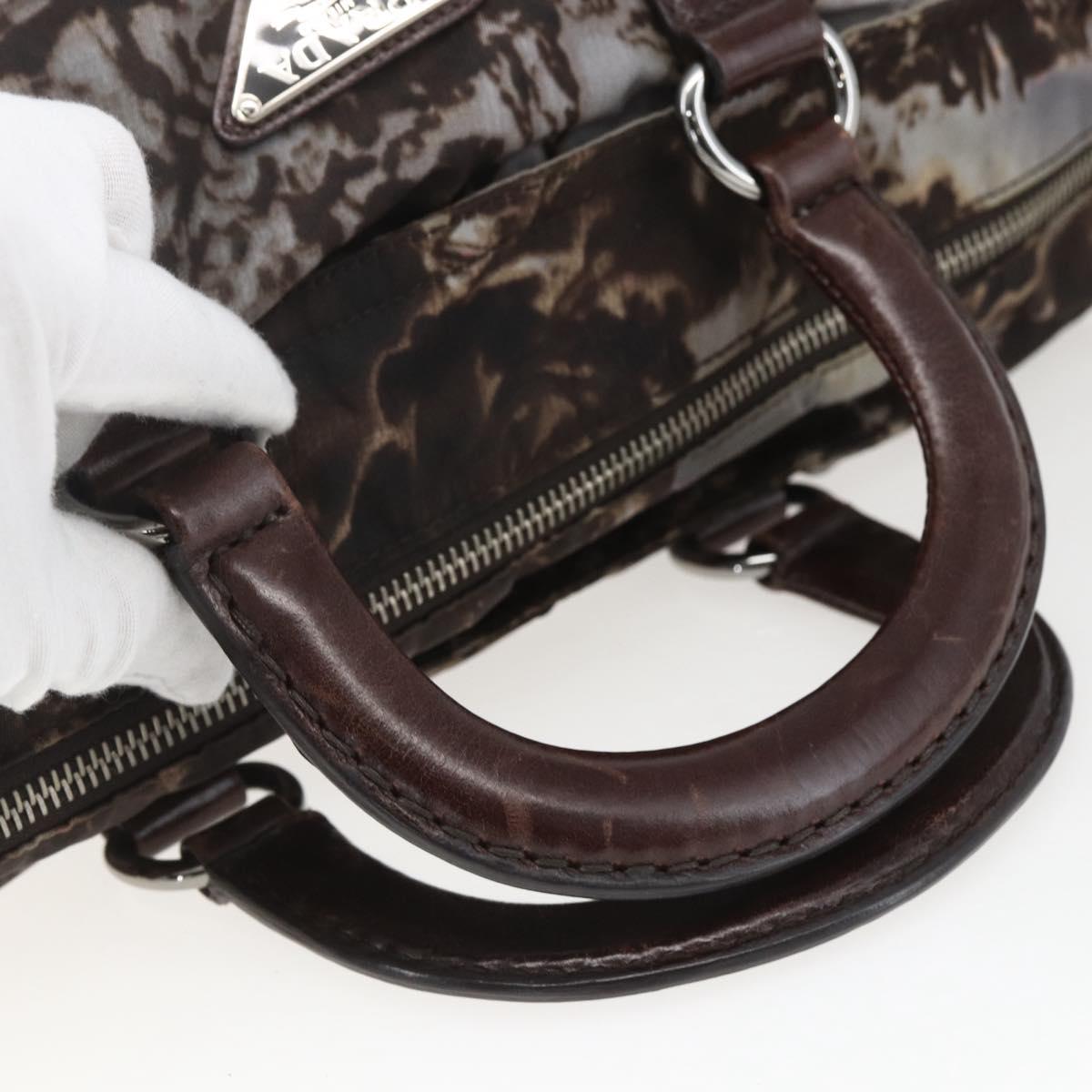 PRADA Hand Bag Nylon 2way Brown Silver Auth 163076