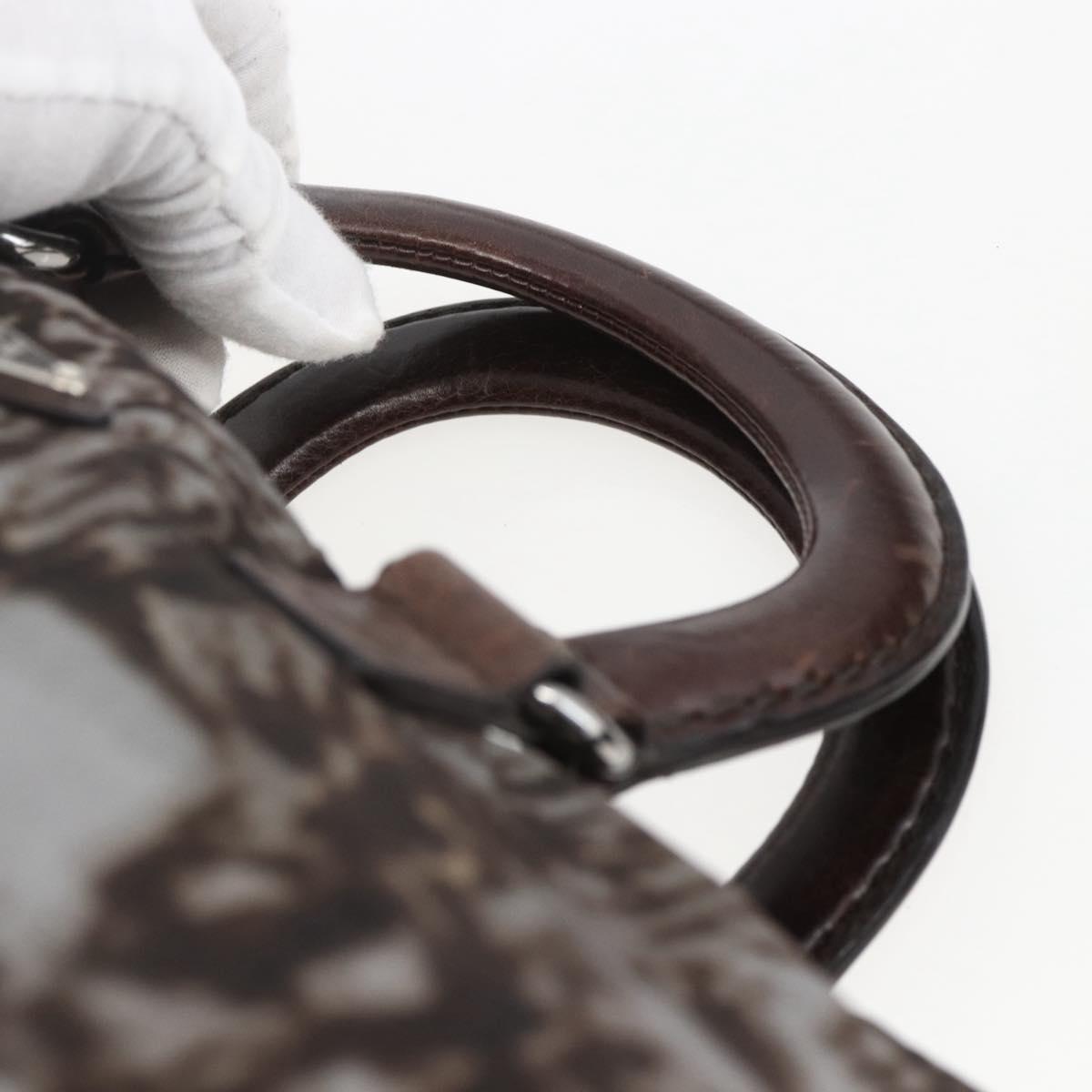 PRADA Hand Bag Nylon 2way Brown Silver Auth 163076