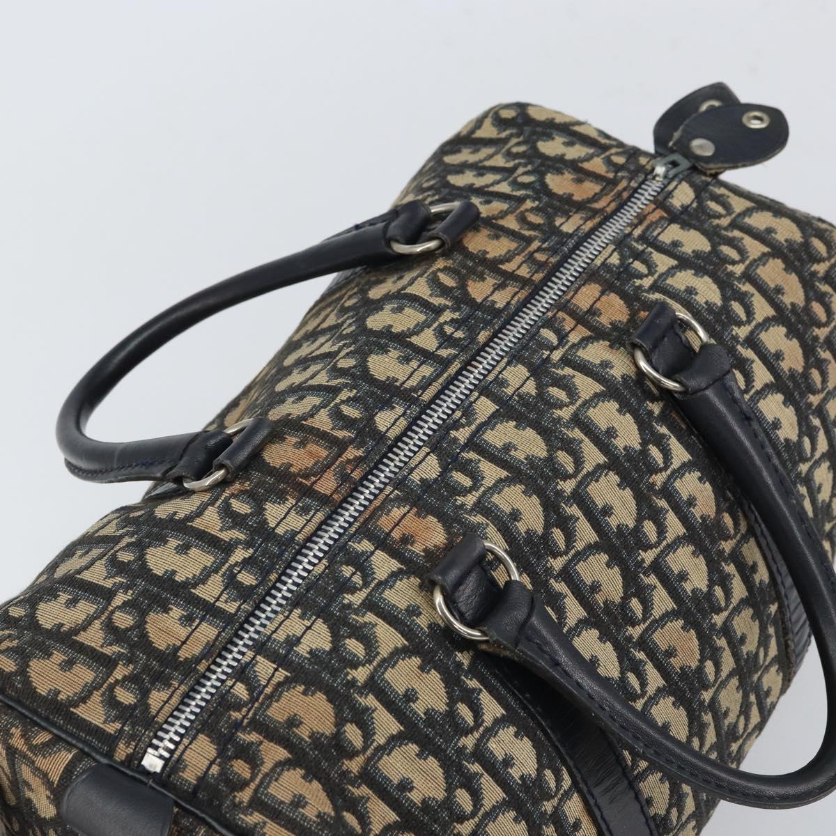 Christian Dior Trotter Canvas Boston Bag Navy Silver Auth 163078