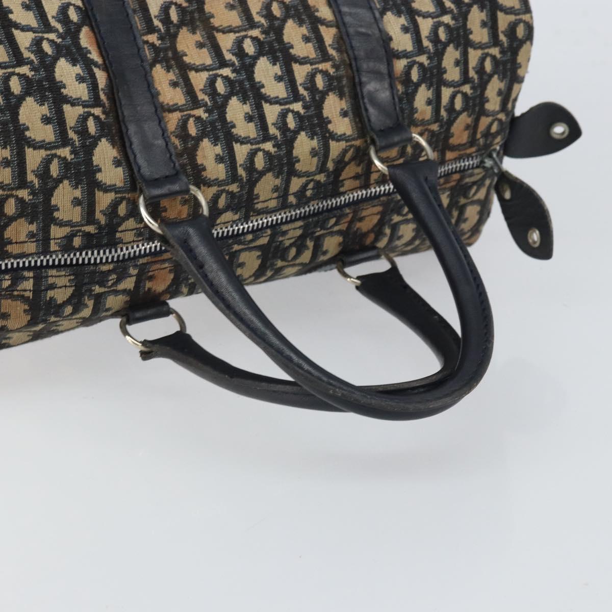 Christian Dior Trotter Canvas Boston Bag Navy Silver Auth 163078