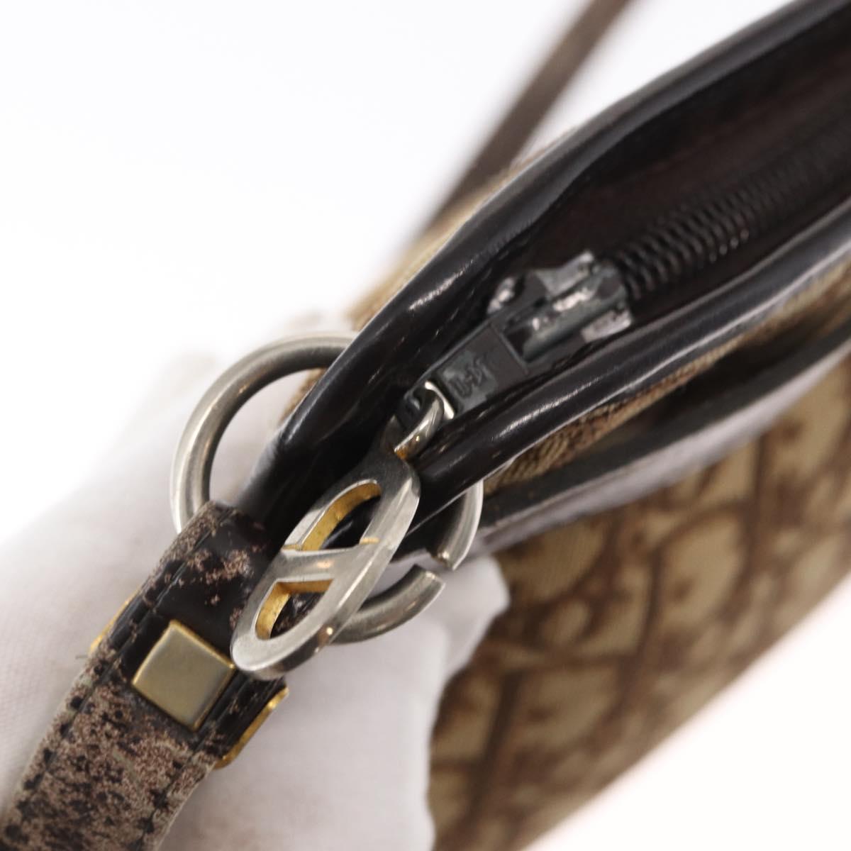 Christian Dior Trotter Canvas Shoulder Bag Beige Gold Auth 163084