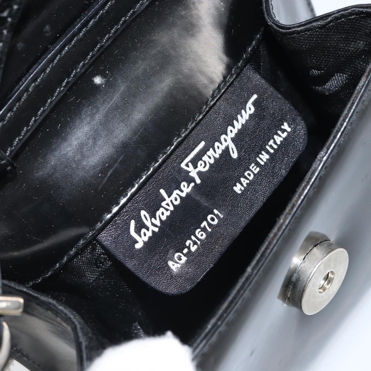 Salvatore Ferragamo Vala Shoulder Bag Patent leather Black Silver Auth 163086