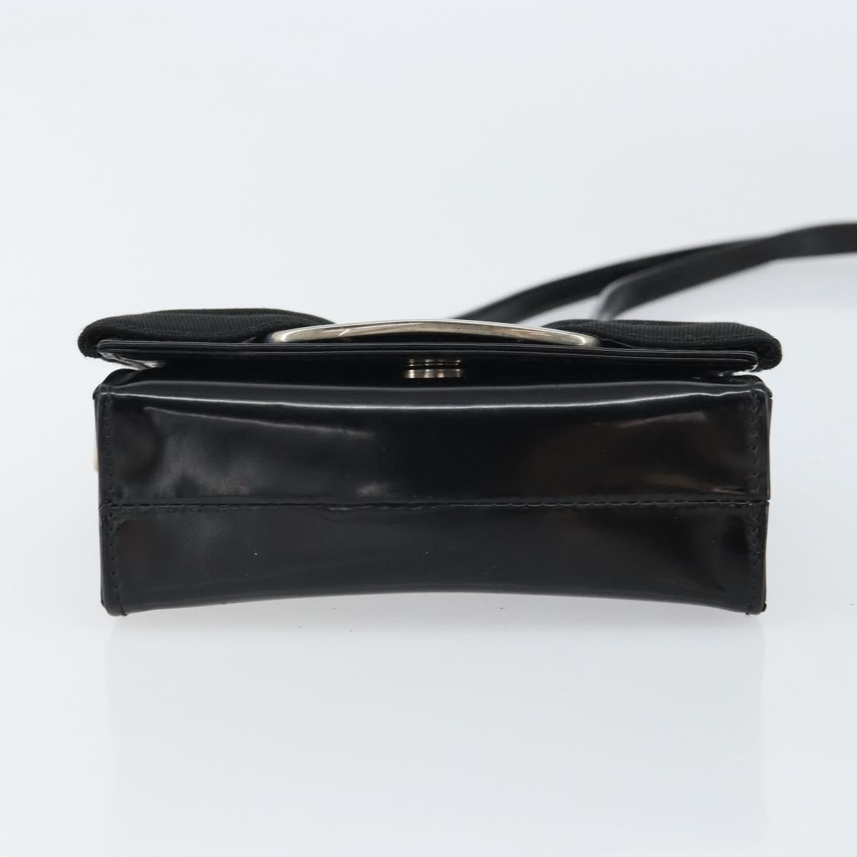 Salvatore Ferragamo Vala Shoulder Bag Patent leather Black Silver Auth 163086