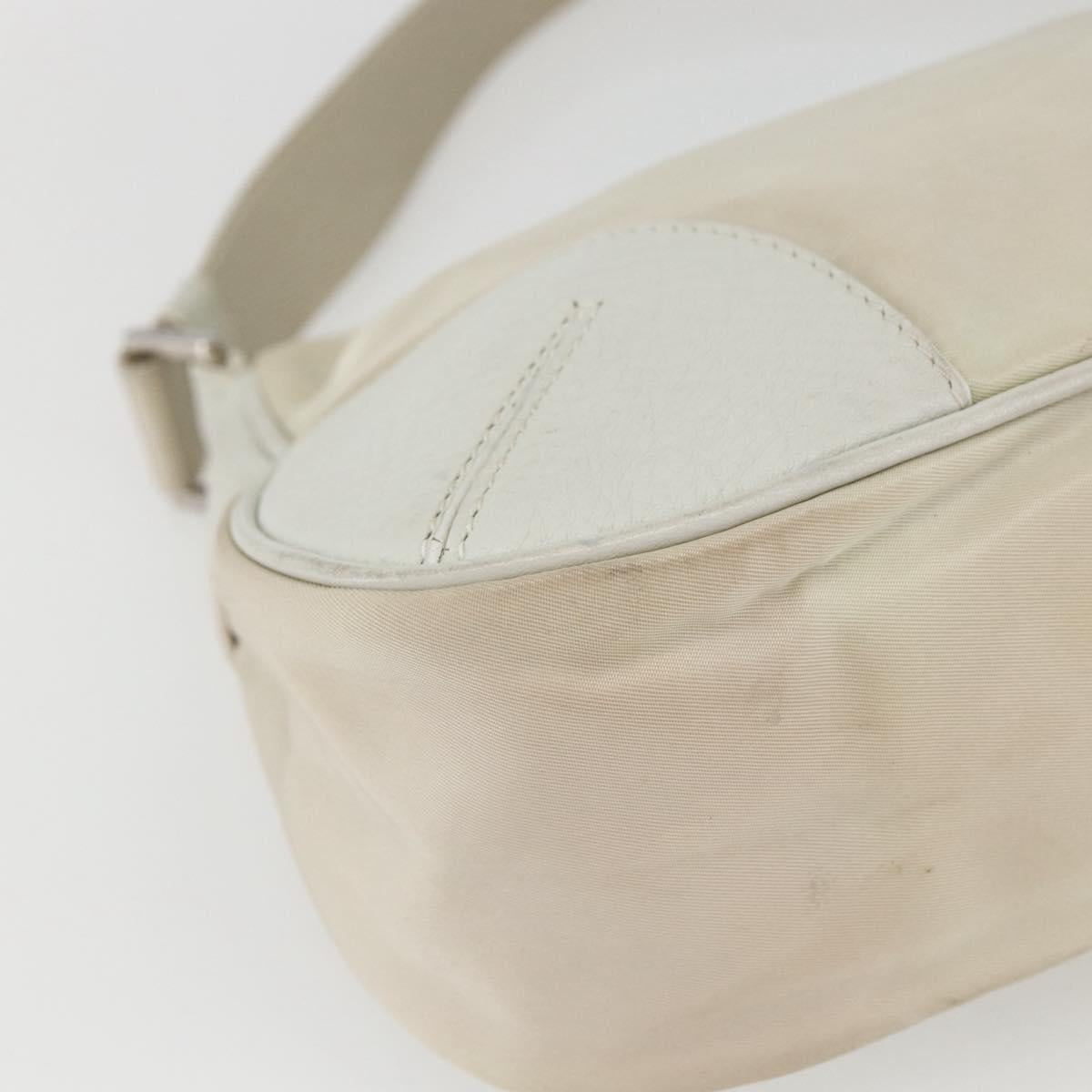 PRADA Shoulder Bag Nylon Leather Ivory Silver Auth 163087
