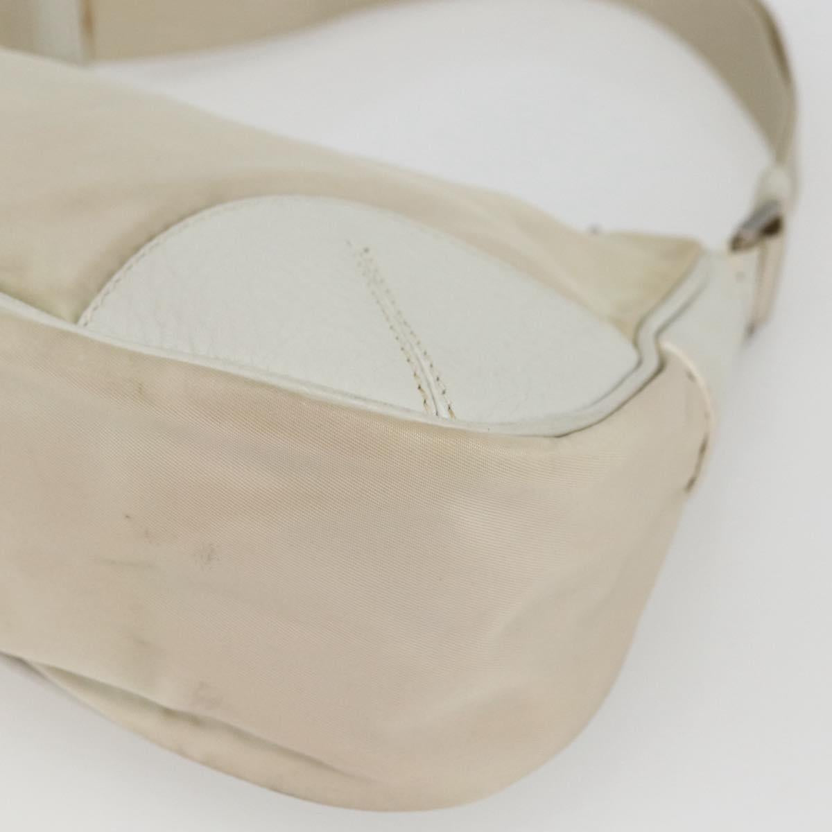 PRADA Shoulder Bag Nylon Leather Ivory Silver Auth 163087