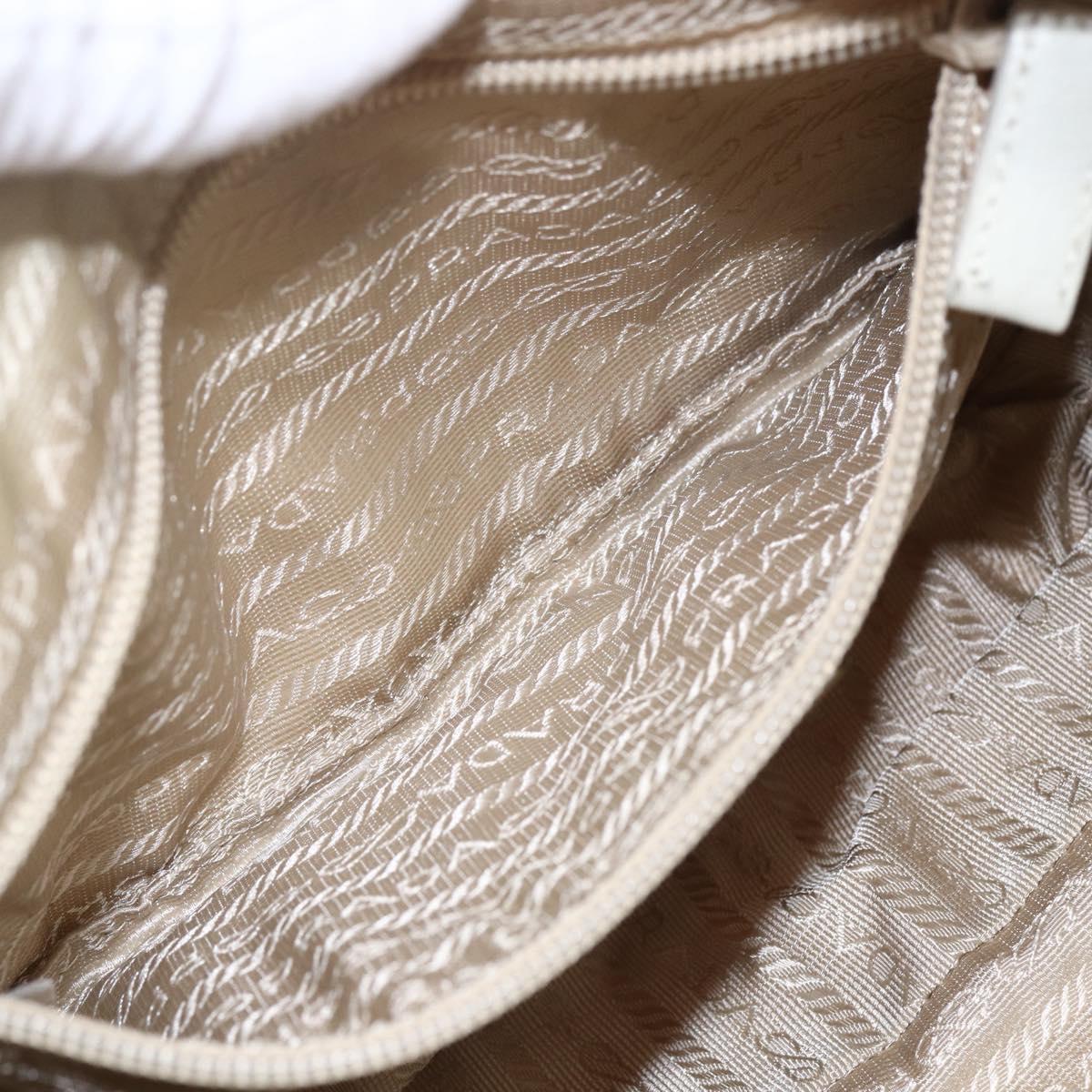 PRADA Shoulder Bag Nylon Leather Ivory Silver Auth 163087