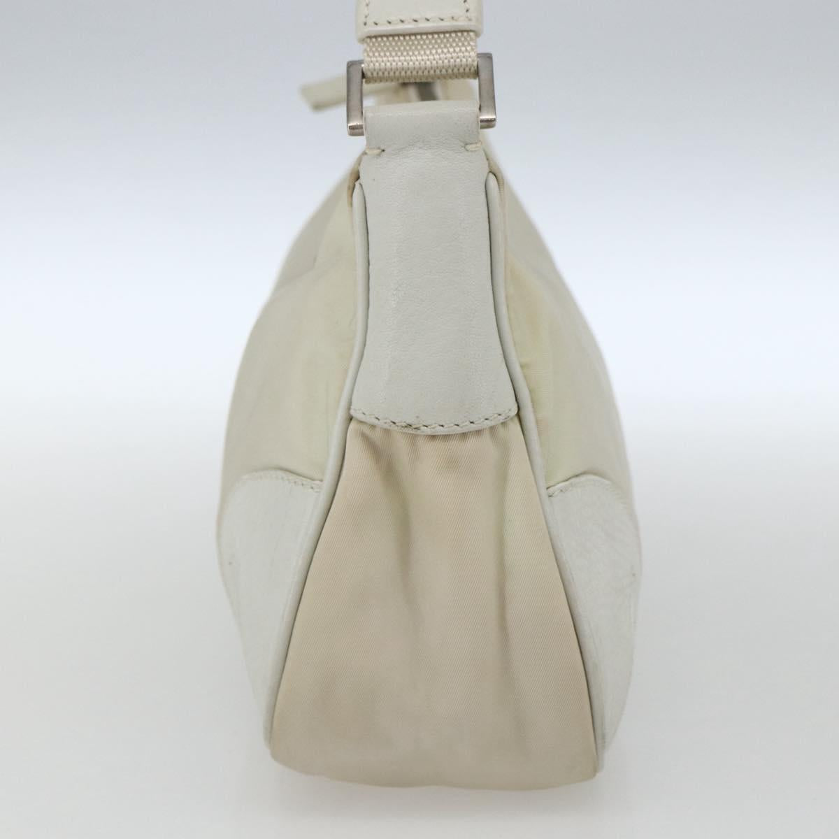 PRADA Shoulder Bag Nylon Leather Ivory Silver Auth 163087