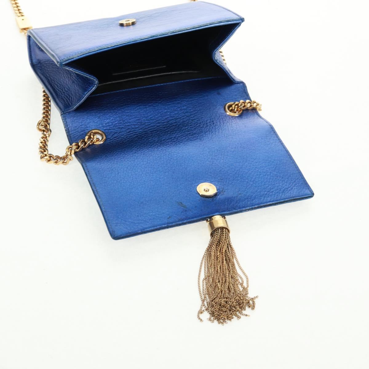 SAINT LAURENT Chain Kate Shoulder Bag Leather Blue Gold Auth 163093SAV