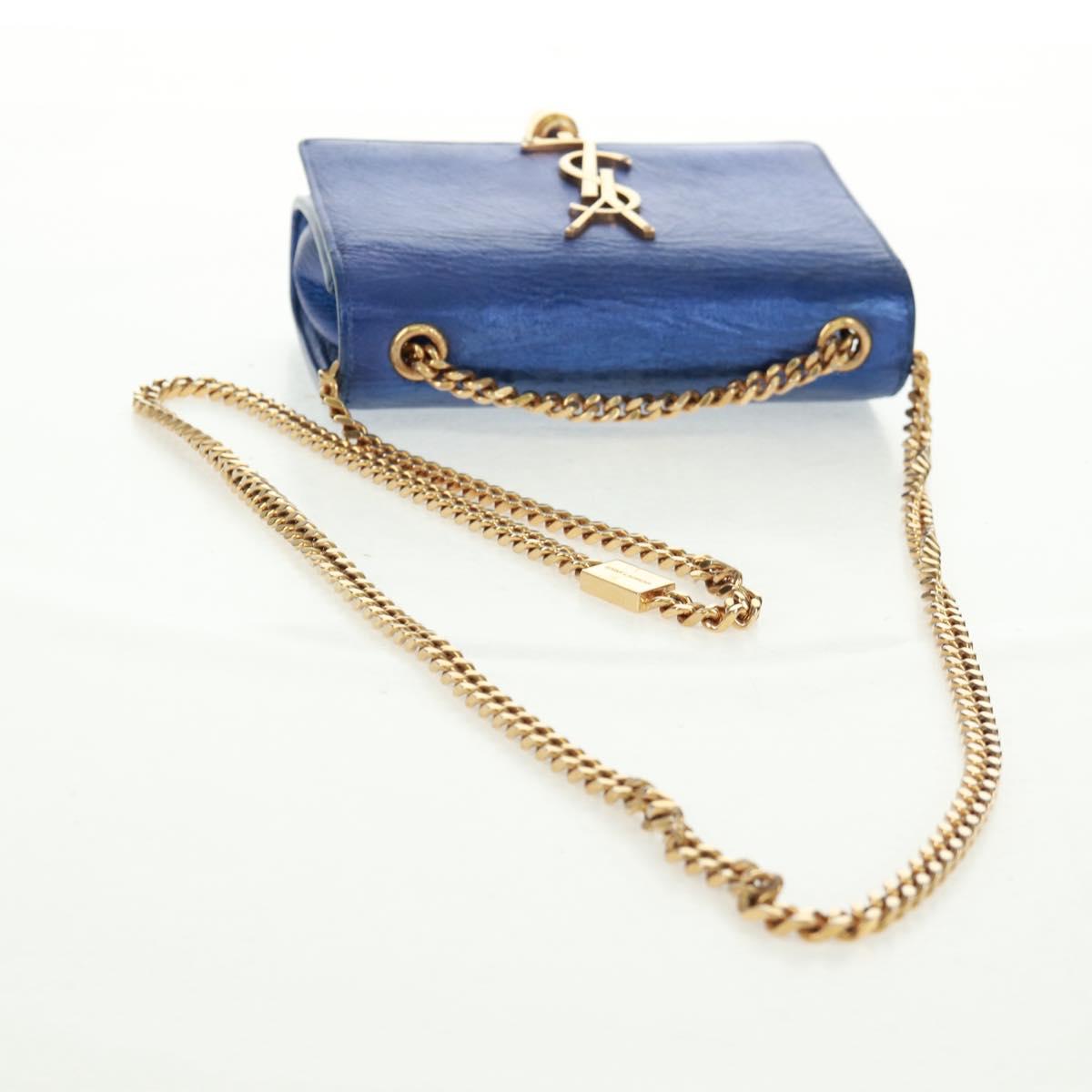 SAINT LAURENT Chain Kate Shoulder Bag Leather Blue Gold Auth 163093SAV