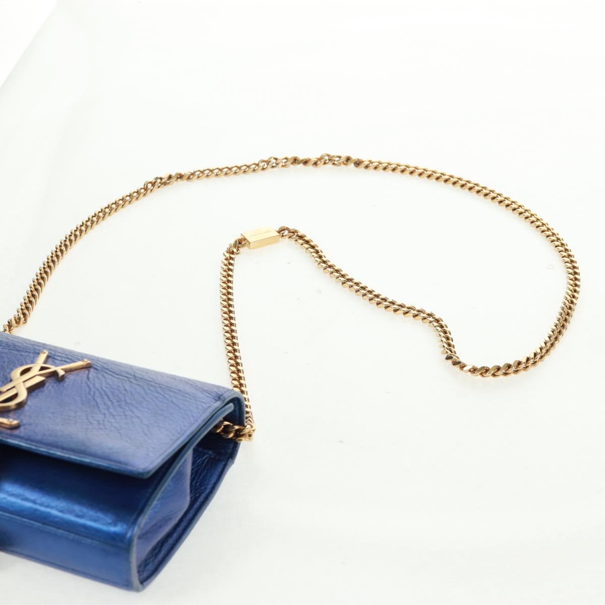 SAINT LAURENT Chain Kate Shoulder Bag Leather Blue Gold Auth 163093SAV