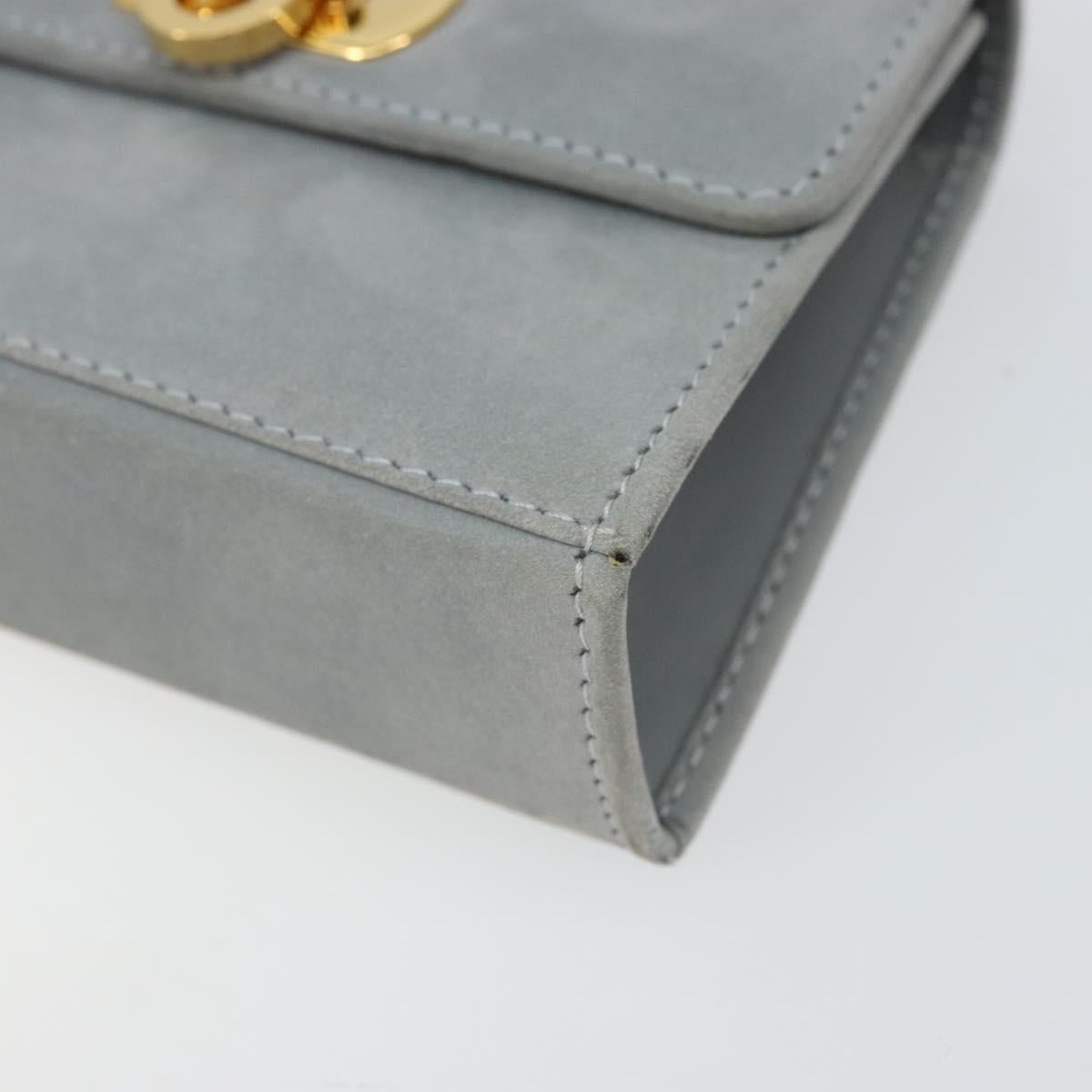 Salvatore Ferragamo Gancini Chain Shoulder Pouch Suede Gray Gold Auth 163100V