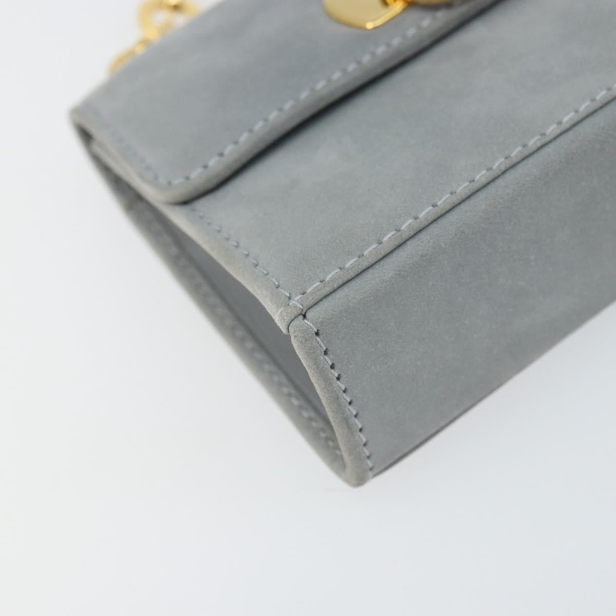 Salvatore Ferragamo Gancini Chain Shoulder Pouch Suede Gray Gold Auth 163100V