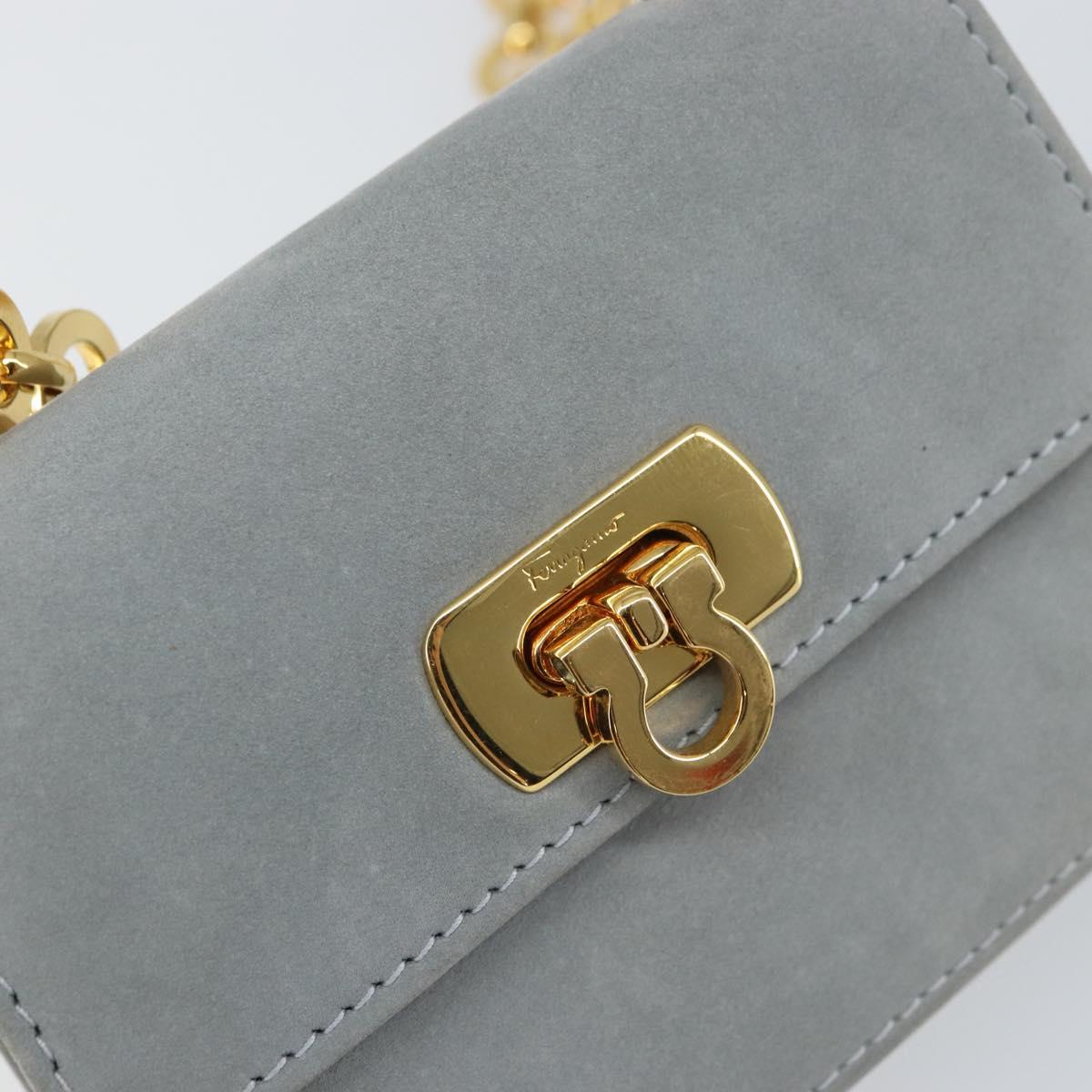 Salvatore Ferragamo Gancini Chain Shoulder Pouch Suede Gray Gold Auth 163100V