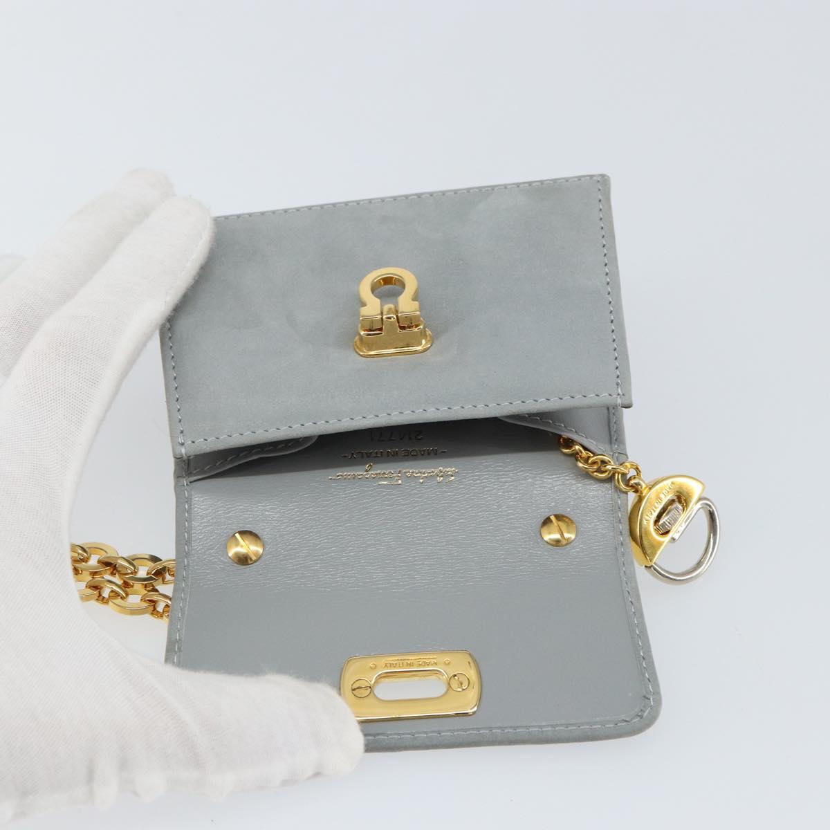 Salvatore Ferragamo Gancini Chain Shoulder Pouch Suede Gray Gold Auth 163100V