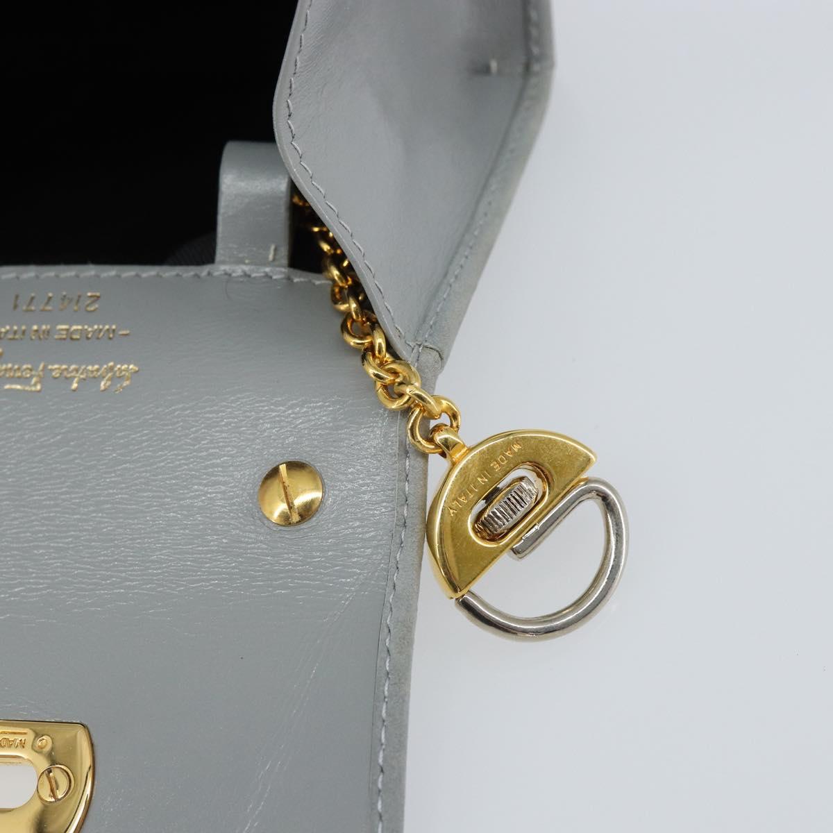 Salvatore Ferragamo Gancini Chain Shoulder Pouch Suede Gray Gold Auth 163100V