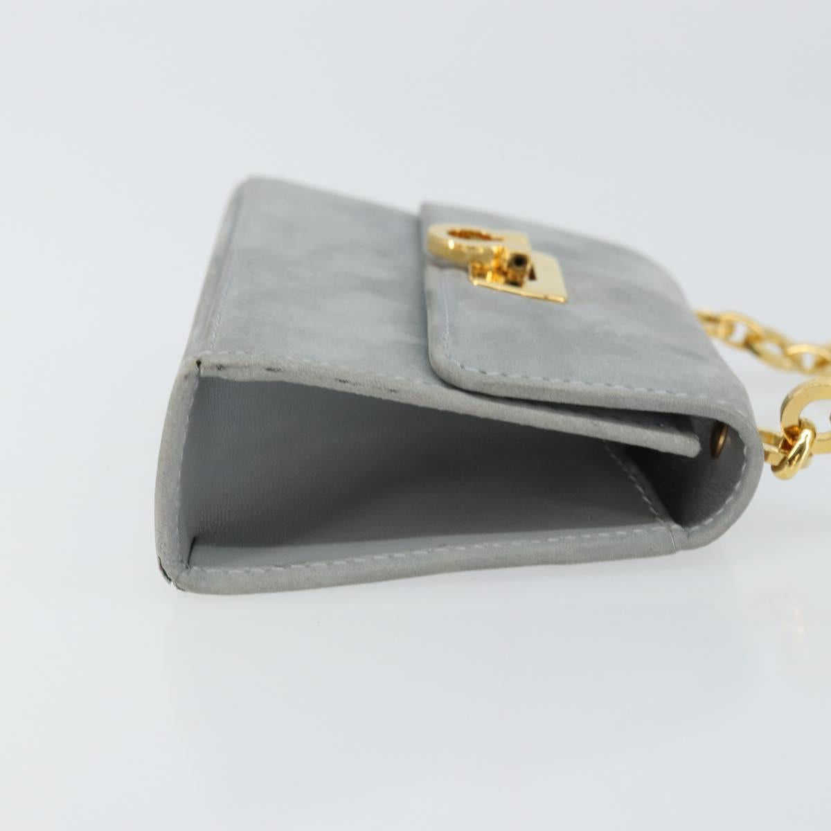 Salvatore Ferragamo Gancini Chain Shoulder Pouch Suede Gray Gold Auth 163100V