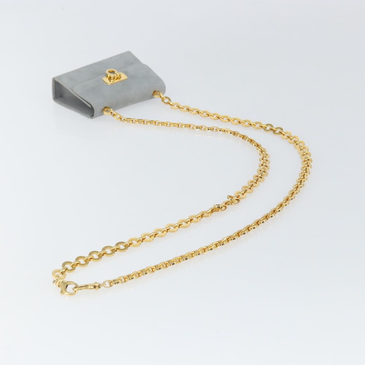 Salvatore Ferragamo Gancini Chain Shoulder Pouch Suede Gray Gold Auth 163100V