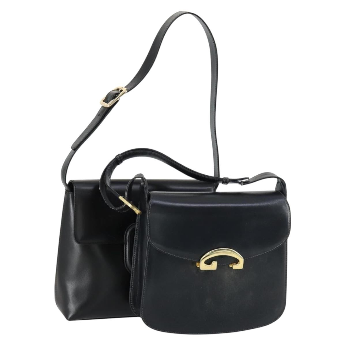 GUCCI Shoulder Bag Leather 2 Set Black Auth 163116