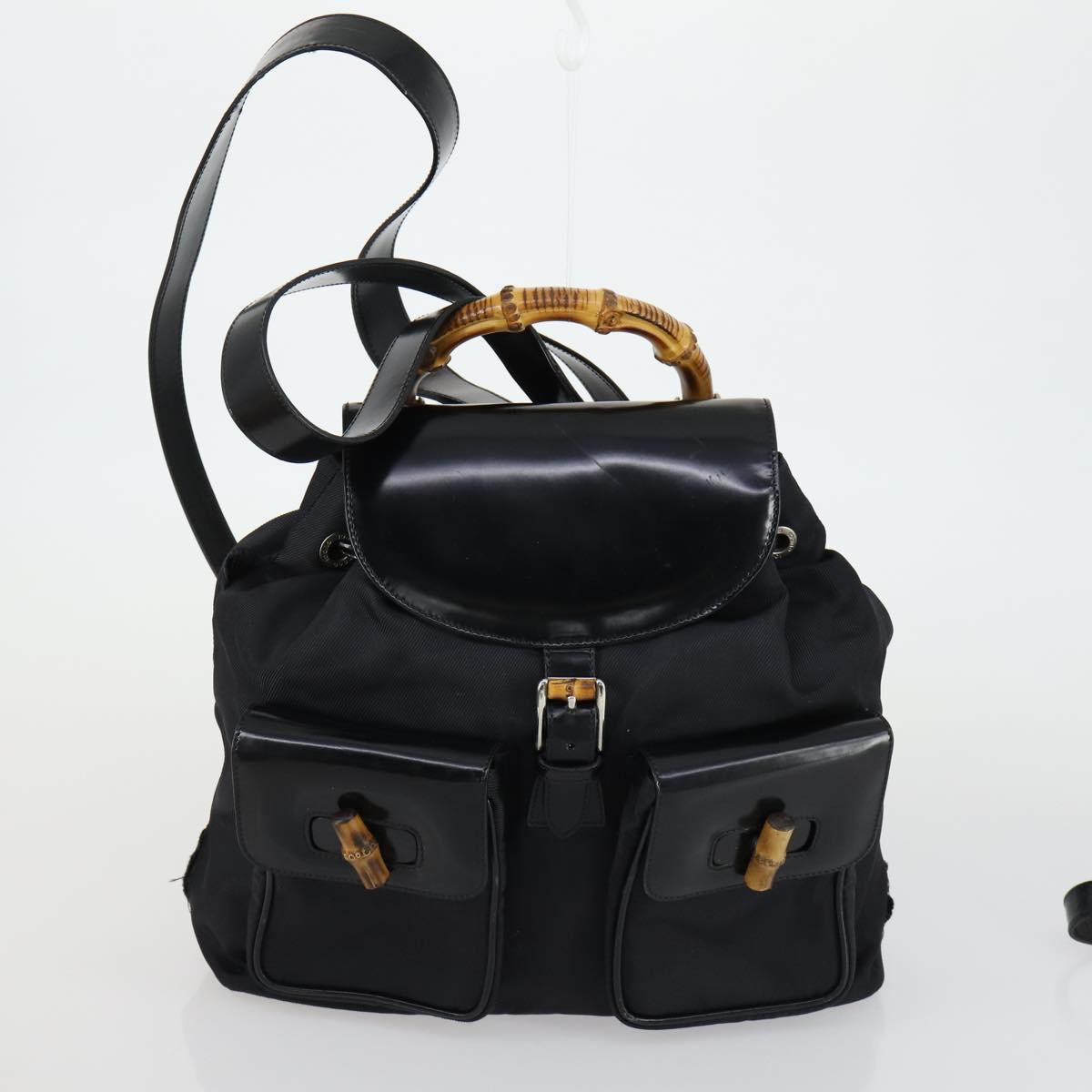 GUCCI GG Canvas GG Micro Supreme Bamboo Bag Leather PVC 4 Set Black Auth 163118