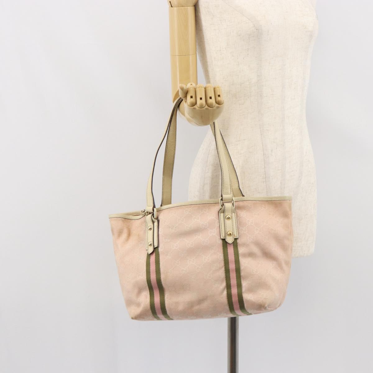 GUCCI GG Canvas Sherry Line Tote Bag Pink Gold 137896 Auth 163130