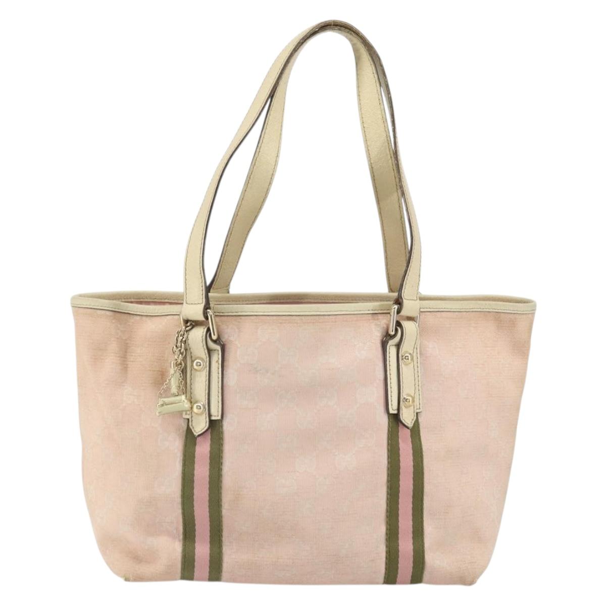 GUCCI GG Canvas Sherry Line Tote Bag Pink Gold 137896 Auth 163130