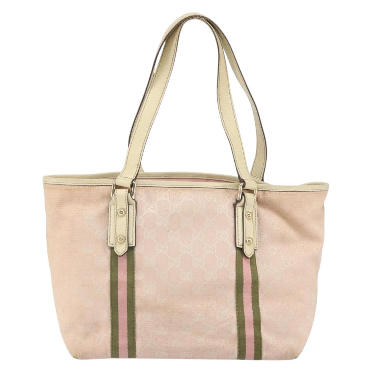 GUCCI GG Canvas Sherry Line Tote Bag Pink Gold 137896 Auth 163130