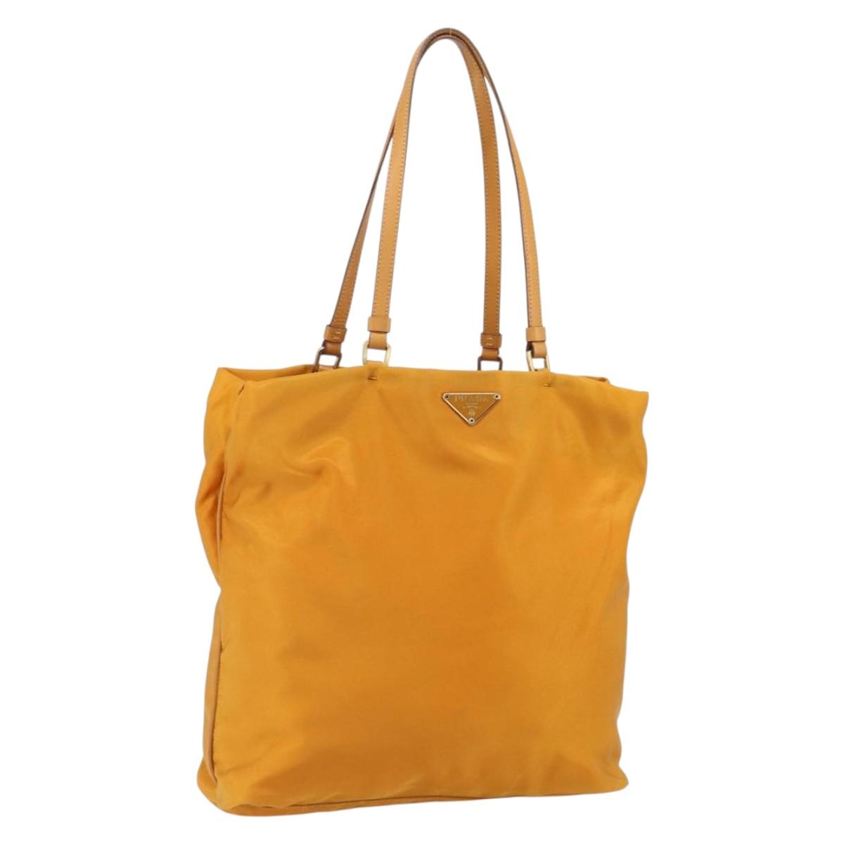PRADA Tote Bag Nylon Orange Gold Auth 163141