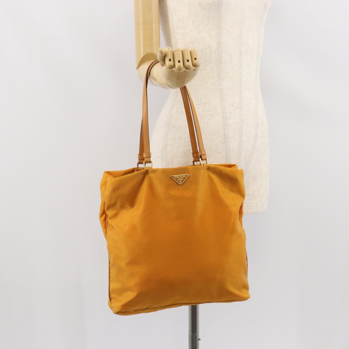 PRADA Tote Bag Nylon Orange Gold Auth 163141