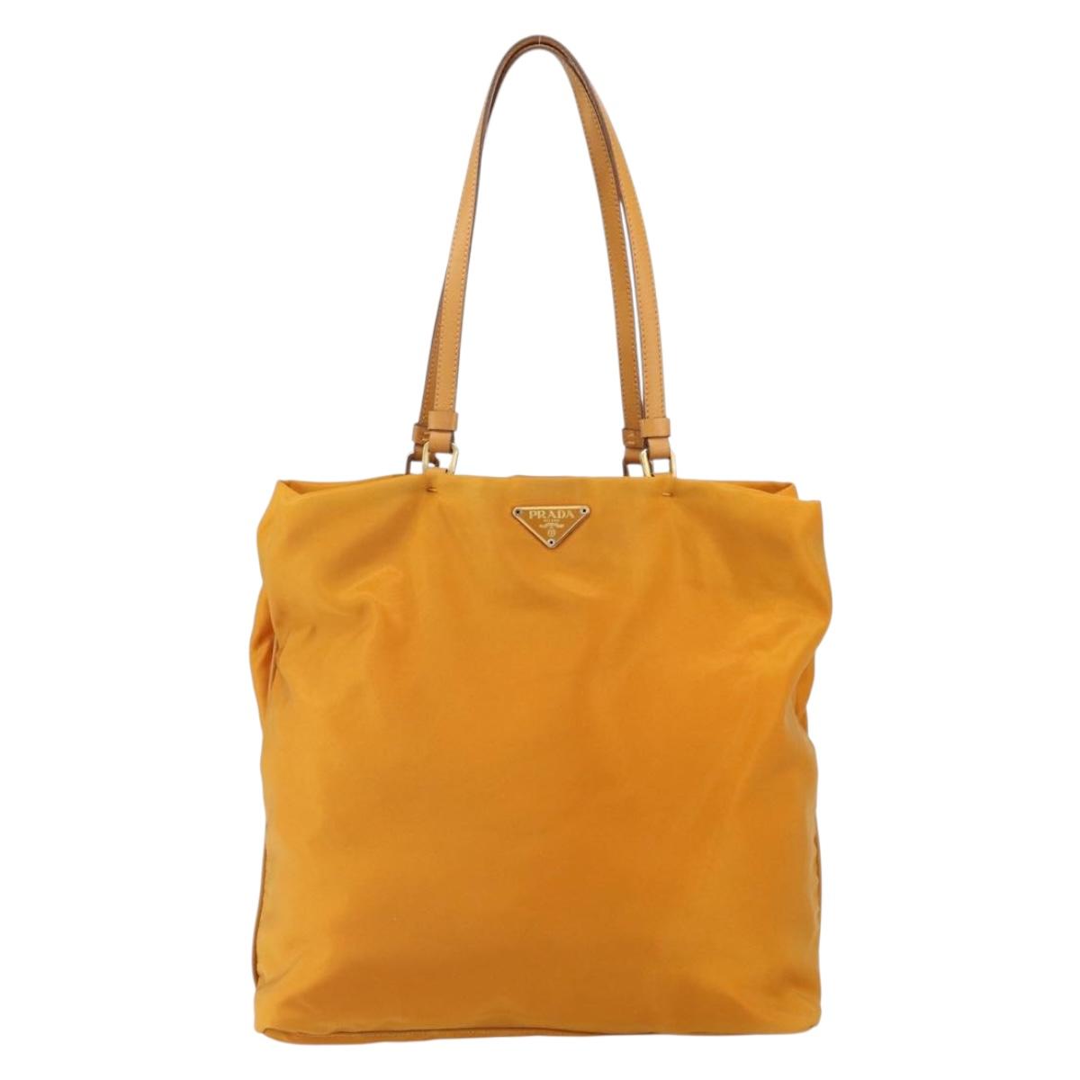 PRADA Tote Bag Nylon Orange Gold Auth 163141