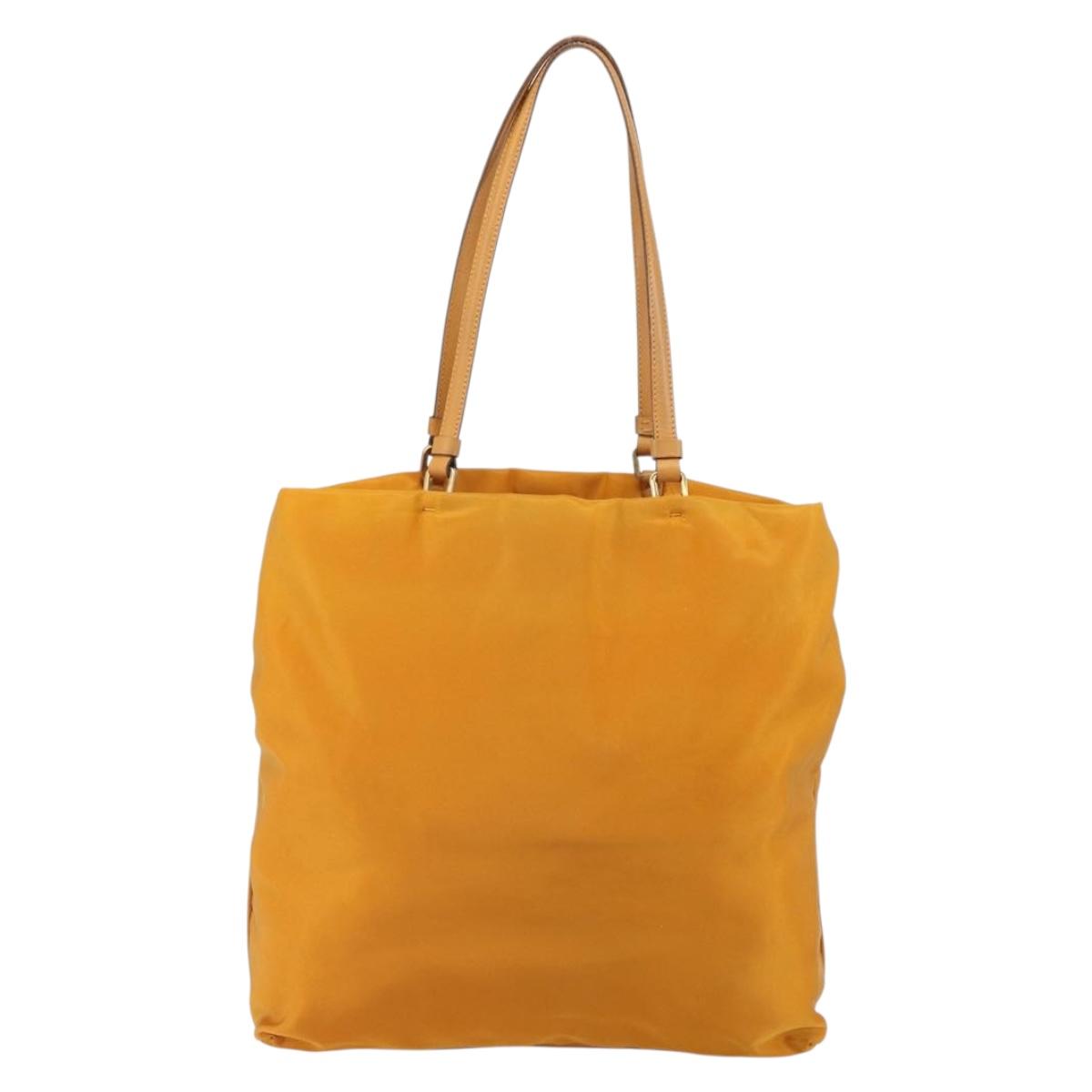 PRADA Tote Bag Nylon Orange Gold Auth 163141