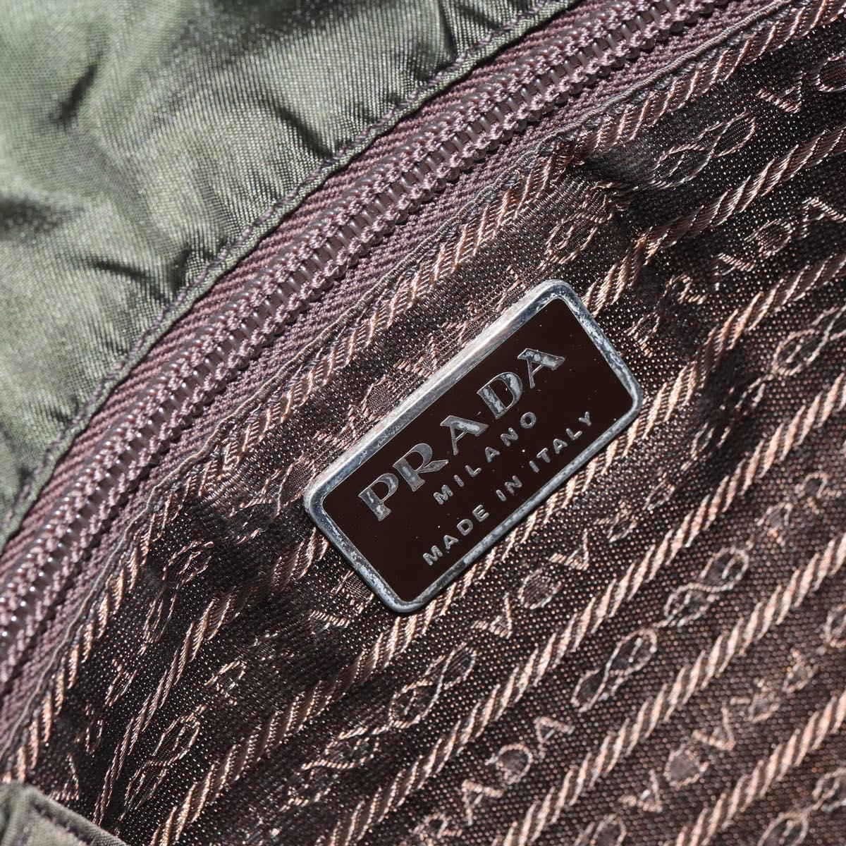 PRADA Tote Bag Nylon Khaki Silver Auth 163146