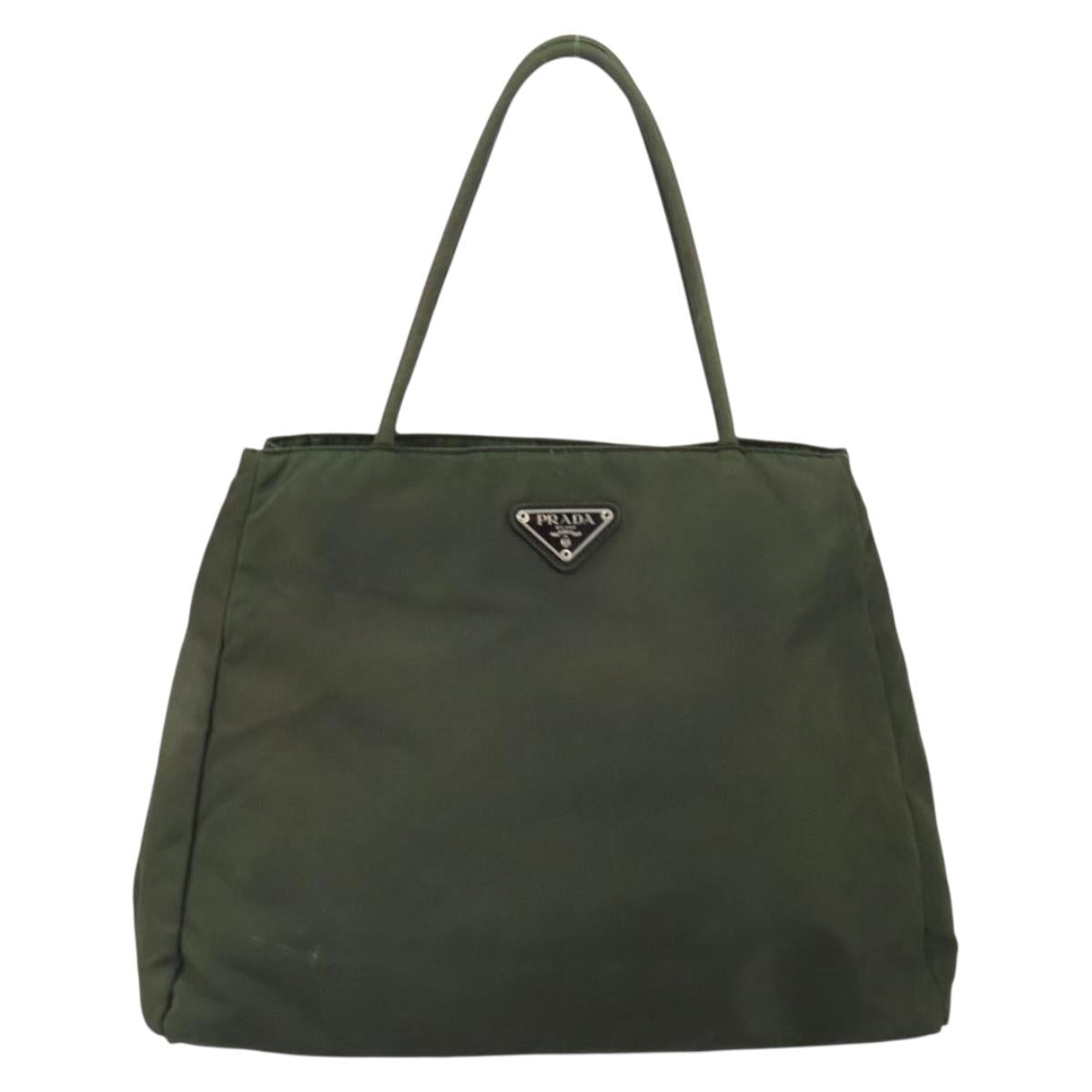 PRADA Tote Bag Nylon Khaki Silver Auth 163146