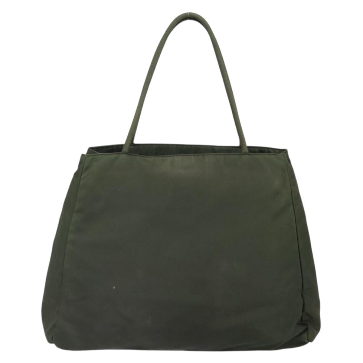 PRADA Tote Bag Nylon Khaki Silver Auth 163146