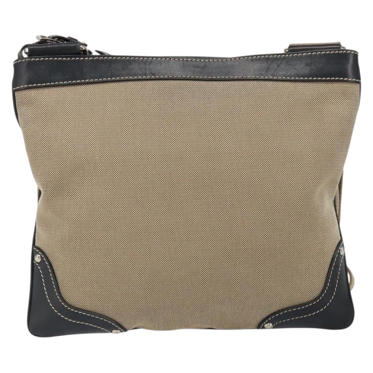 PRADA Shoulder Bag Canvas Beige Gold Auth 163147
