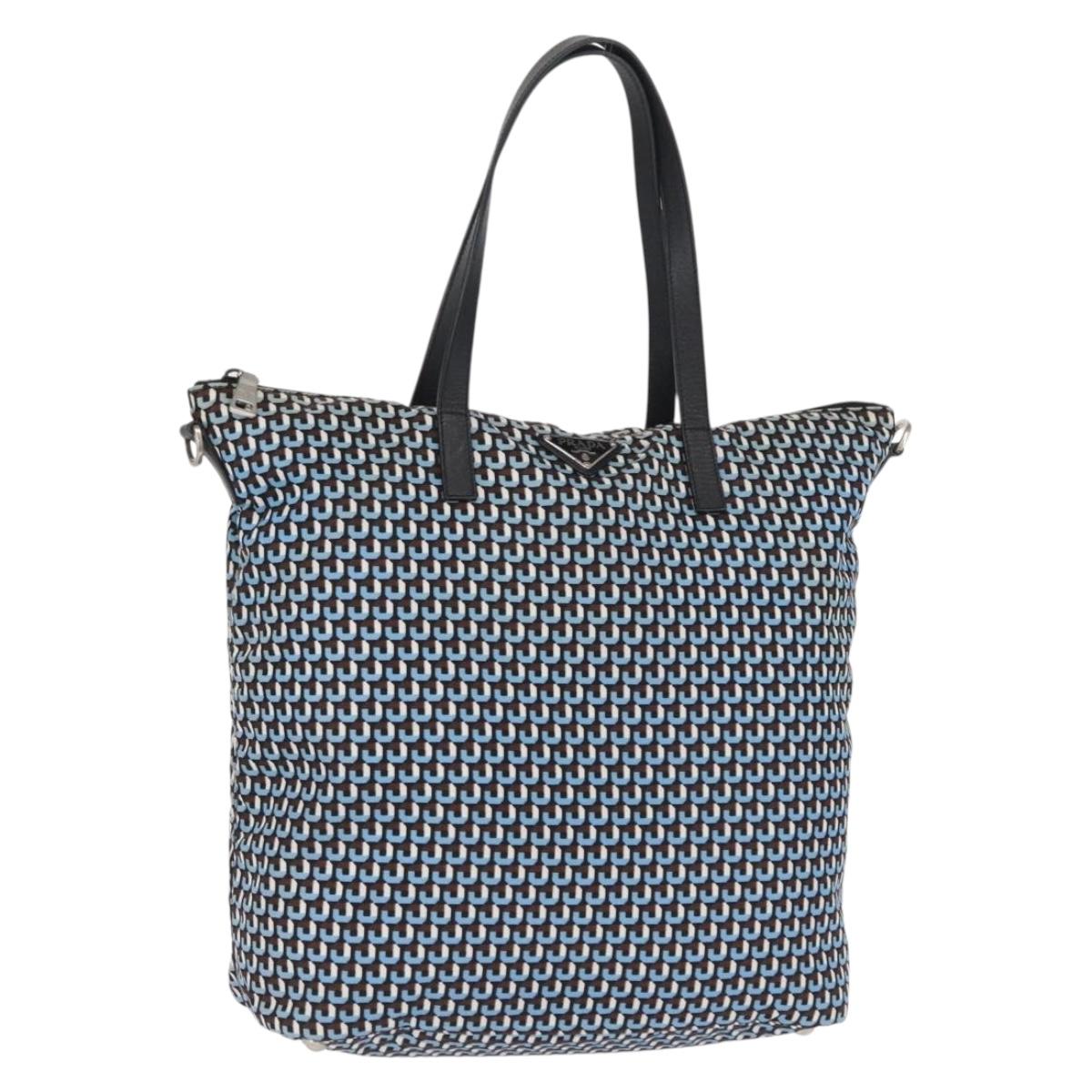 PRADA Tote Bag Nylon Light Blue Silver Auth 163159