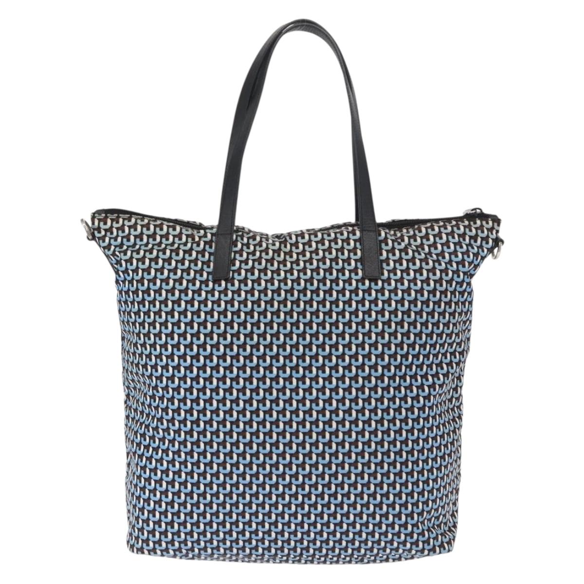 PRADA Tote Bag Nylon Light Blue Silver Auth 163159