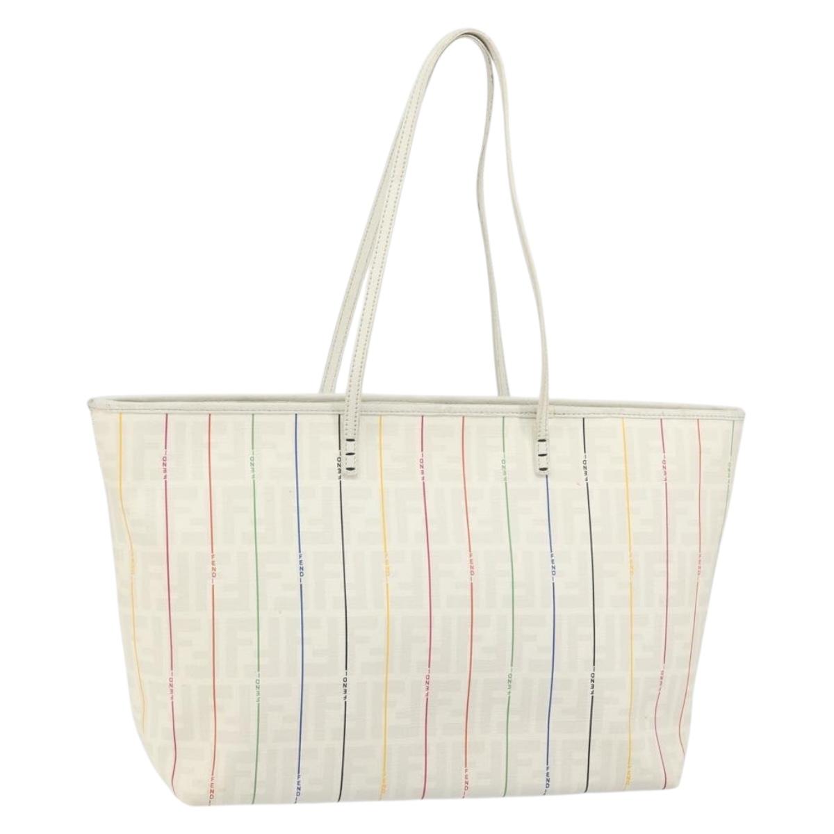 FENDI Zucca Canvas Tote Bag White Gold Auth 163161