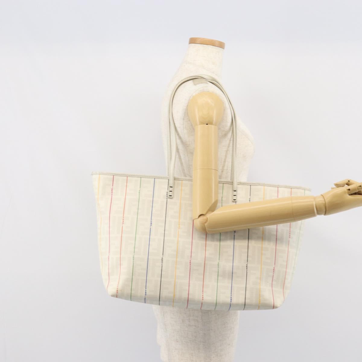 FENDI Zucca Canvas Tote Bag White Gold Auth 163161